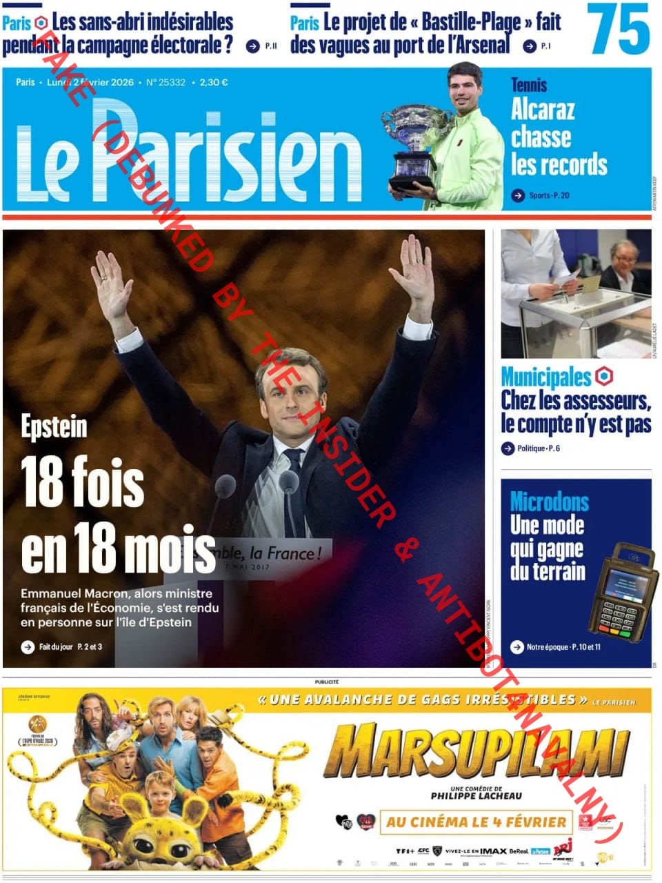 Фейковая обложка французского издания, публикуемая бот-сетью «Матрёшка»