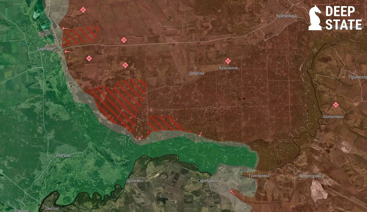 Ситуация в районе Серебрянского лесничества по версии DeepState