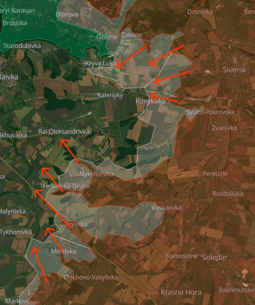 Направления российских атак в сторону Славянска по версии исследователя под ником Playfra