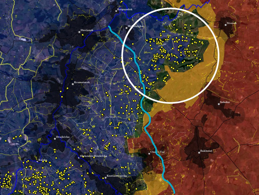 Российские авиаудары в районе славянско-краматорской агломерации по версии OSINT-исследователя под ником Clément Molin